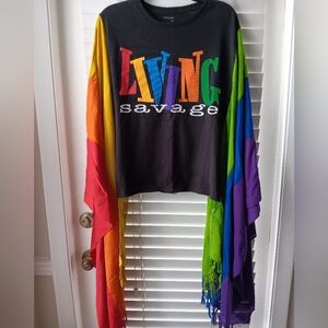 Upcycled Living Savage Rainbow Fringe Pocho Top